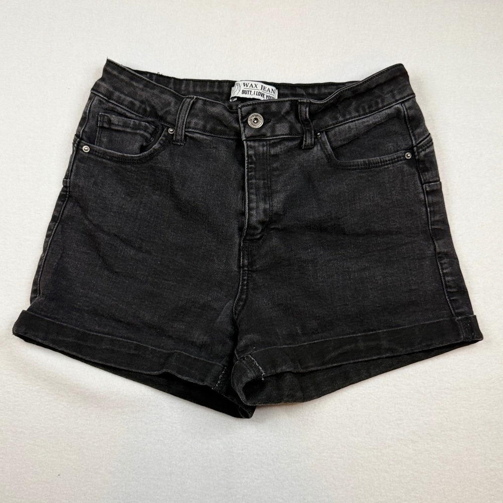 Wax Jean Butt I Love You Black Denim Shorts Cuffed High Rise Women Large